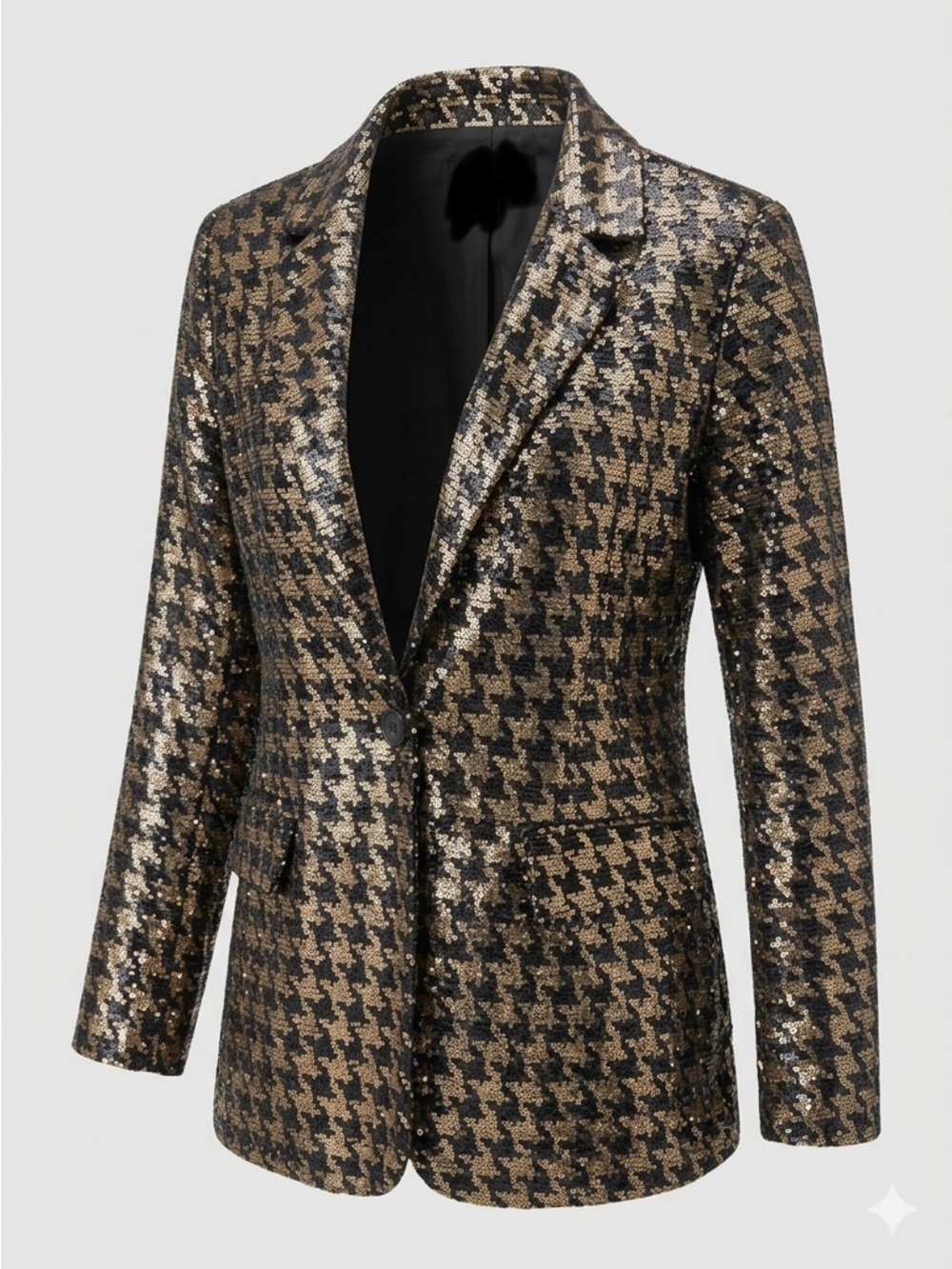 NWT Bagatelle Sequin Houndstooth Blazer Gold Metallic M Dandy Maximalism Glam